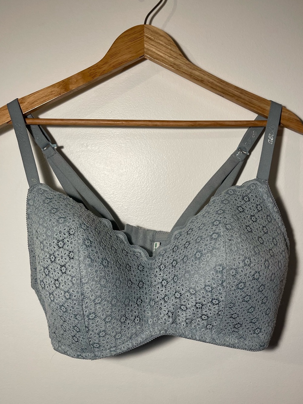 Aerie Gray Lace Full Coverage Longline Wireless Bra 40DD